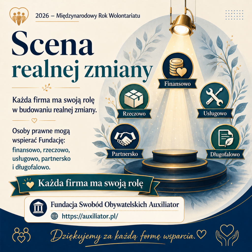 Ilustracja przedstawiająca osoby prawne i wsparcie dla fundacji